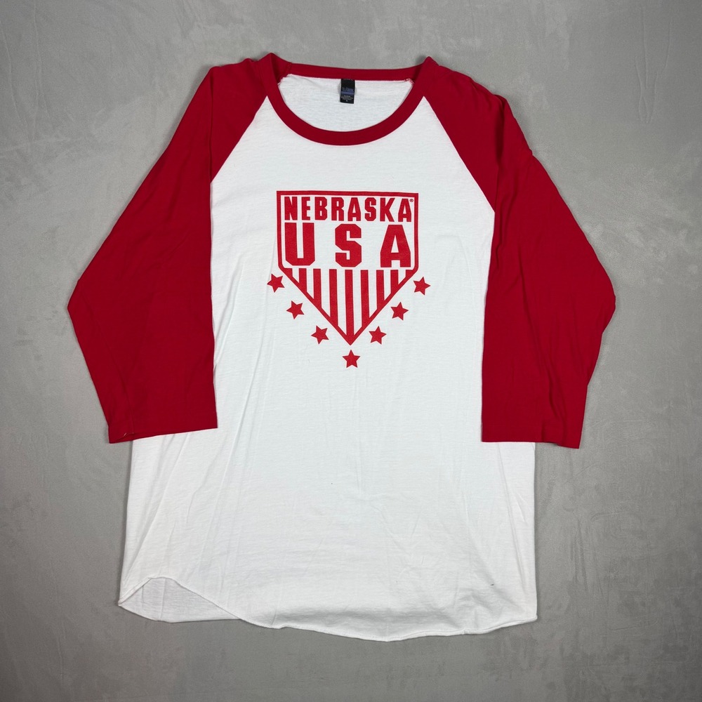 Y2K Mens Tultex Nebraska USA Graphic Raglan Baseball Tee XL